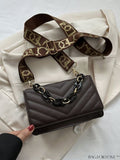 BagForLove - Chic Chevron Quilted Mini Square Bag with Metallic Finish and Chain Detail Flap