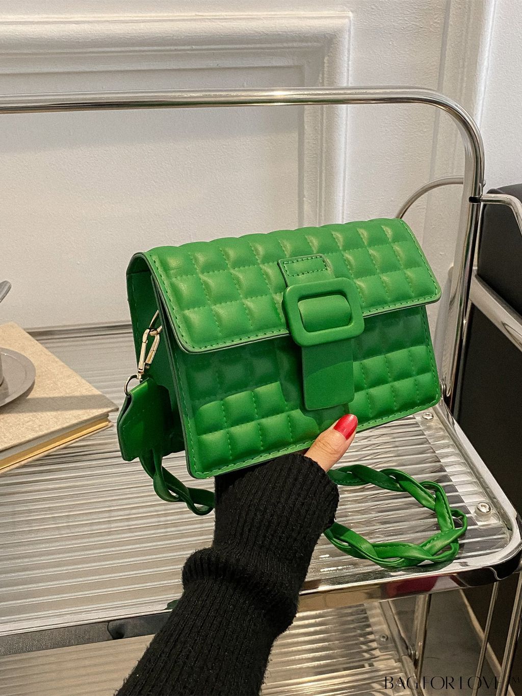 BagForLove - Compact Quilted Square Bag with Elegant Buckle Flap