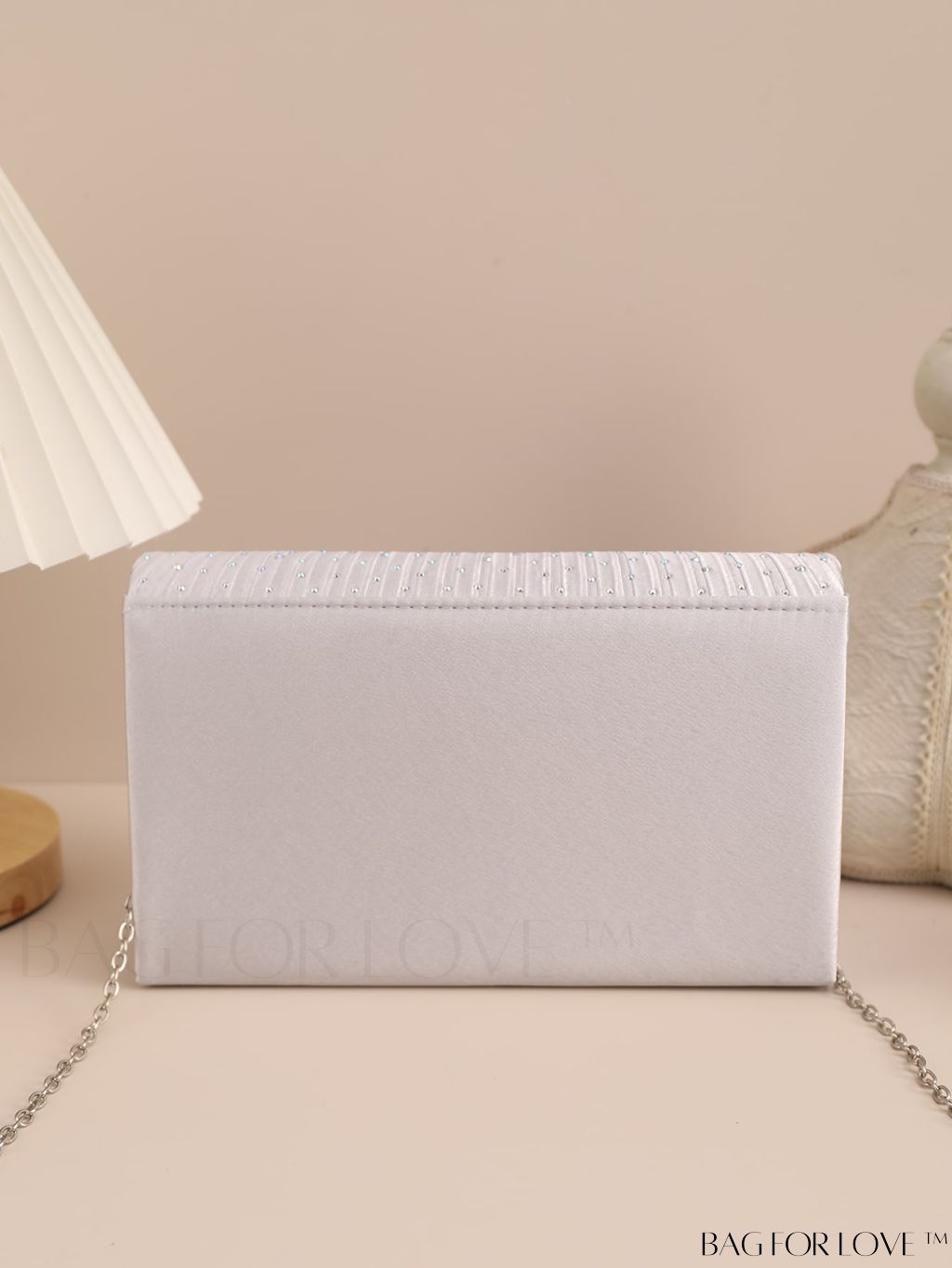 BagForLove - Compact Pleated Envelope Bag with Sparkling Rhinestone Embellishment