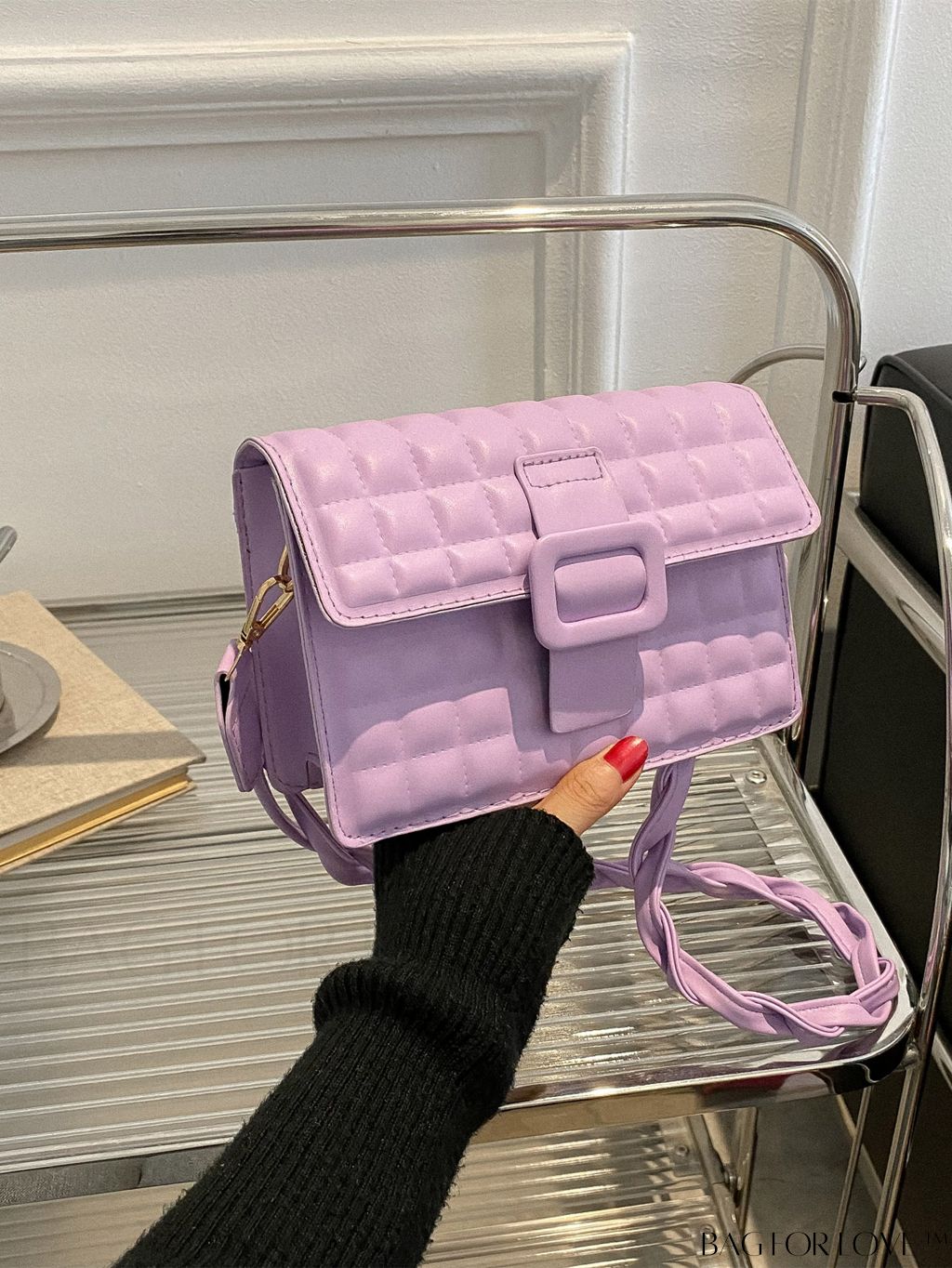 BagForLove - Compact Quilted Square Bag with Elegant Buckle Flap