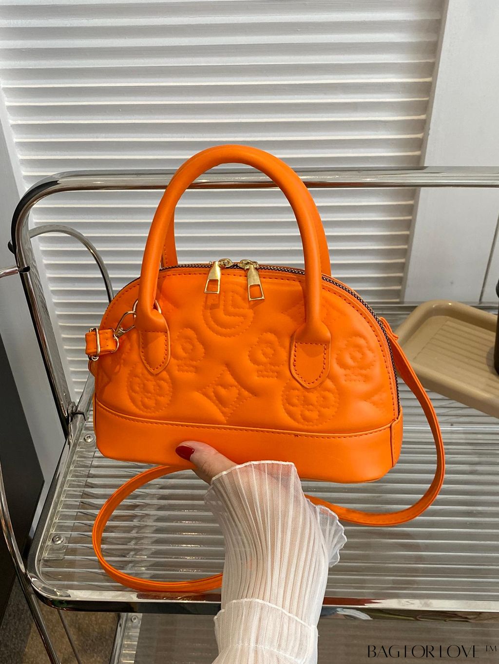 BagForLove - Stylish Geometric Clamshell Bag with Dual Handles and Adjustable Crossbody/Handheld Strap