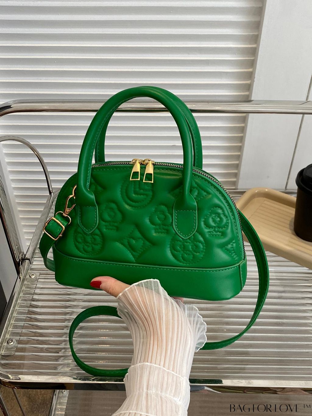 BagForLove - Stylish Geometric Clamshell Bag with Dual Handles and Adjustable Crossbody/Handheld Strap