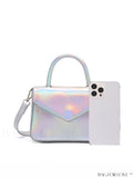 BagForLove - Crocodile Embossed Holographic Flap PU Square Bag with Chic Top Handle