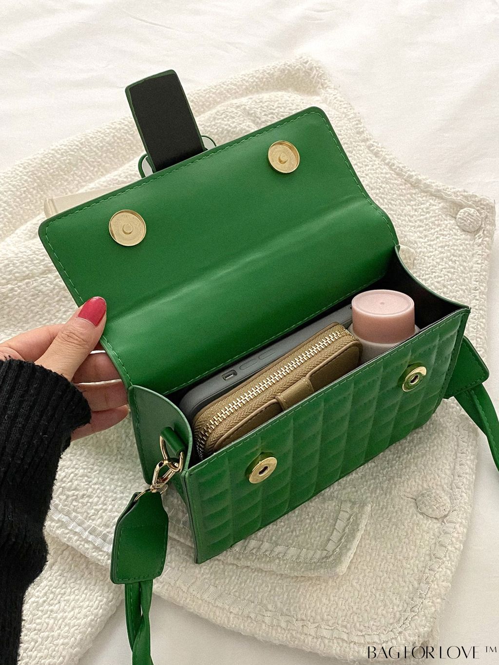 BagForLove - Compact Quilted Square Bag with Elegant Buckle Flap