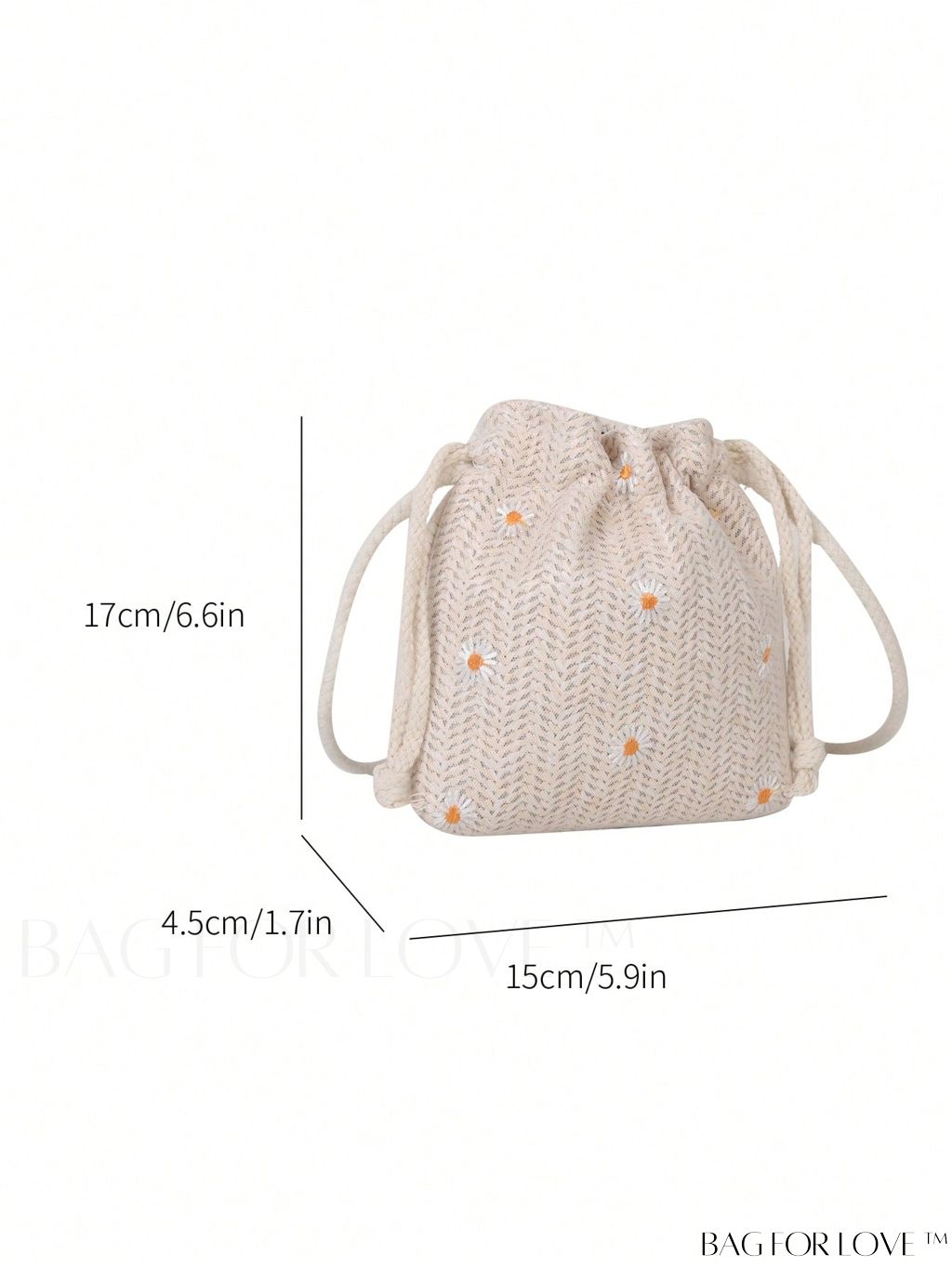 BagForLove - Womens Beach Bucket Straw Bag with Floral Applique, Drawstring Crossbody Purse (5.1 X 5.9 X 1.9)