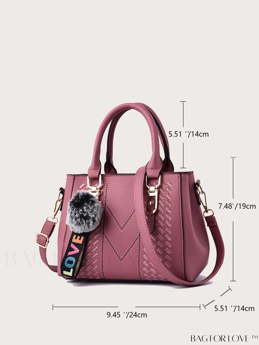 BagForLove - Embroidered Square Bag with Pom Pom Decor, Trendy PU Crossbody Satchel for Women, Mothers Day Gift