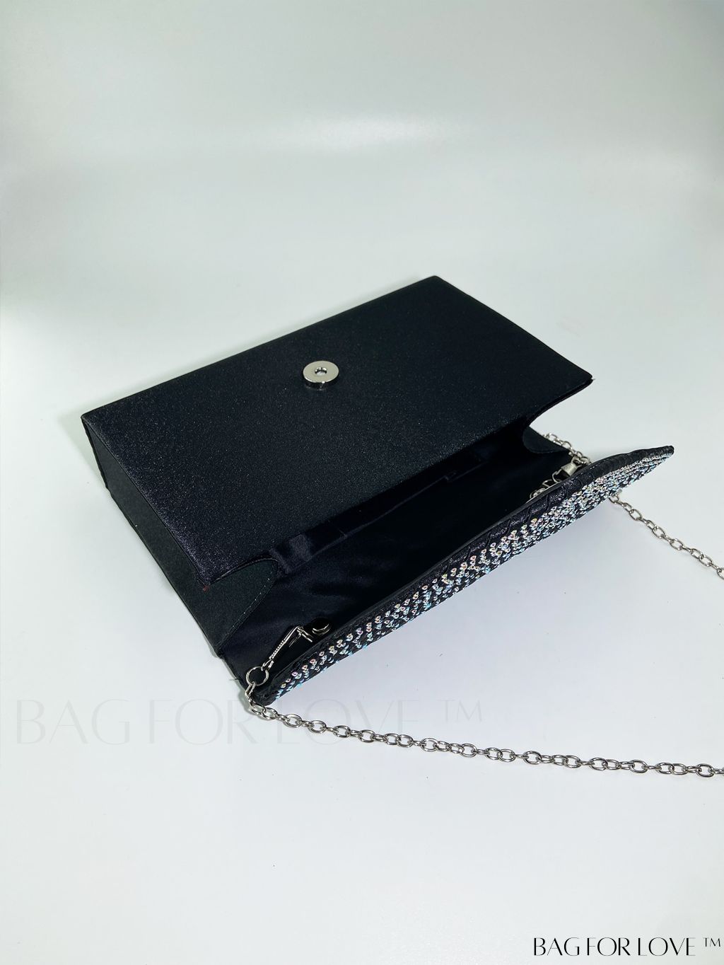 BagForLove - Compact Pleated Envelope Bag with Sparkling Rhinestone Embellishment