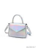 BagForLove - Crocodile Embossed Holographic Flap PU Square Bag with Chic Top Handle