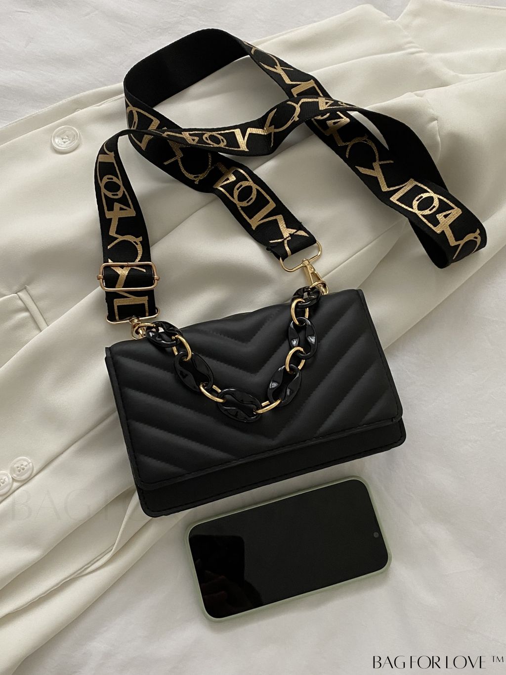 BagForLove - Chic Chevron Quilted Mini Square Bag with Metallic Finish and Chain Detail Flap