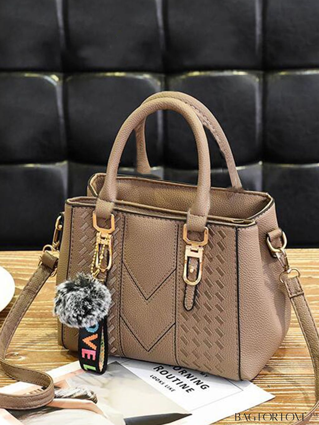 BagForLove - Embroidered Square Bag with Pom Pom Decor, Trendy PU Crossbody Satchel for Women, Mothers Day Gift