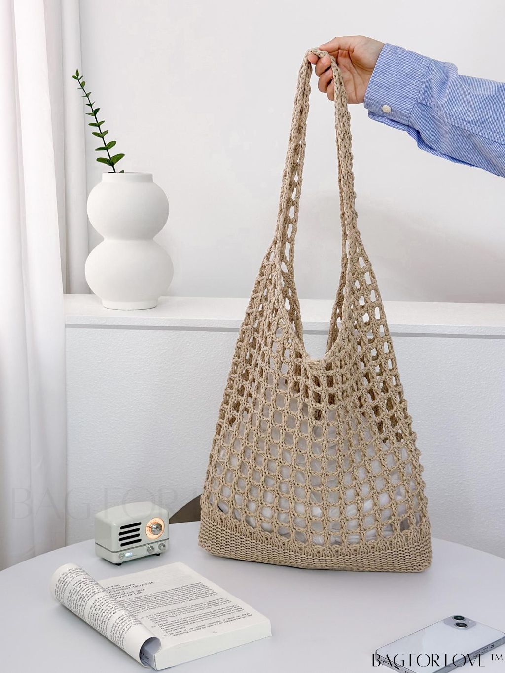 BagForLove - Versatile Retro Mesh Bag with Large Capacity, Ideal for Beach, Shopping, and Vacation