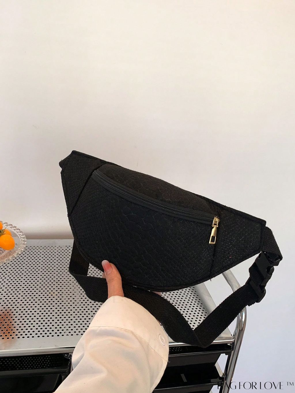 BagForLove - Black Crocodile-Embossed Minimalist Fanny Pack