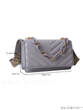 BagForLove - Chic Chevron Quilted Mini Square Bag with Metallic Finish and Chain Detail Flap