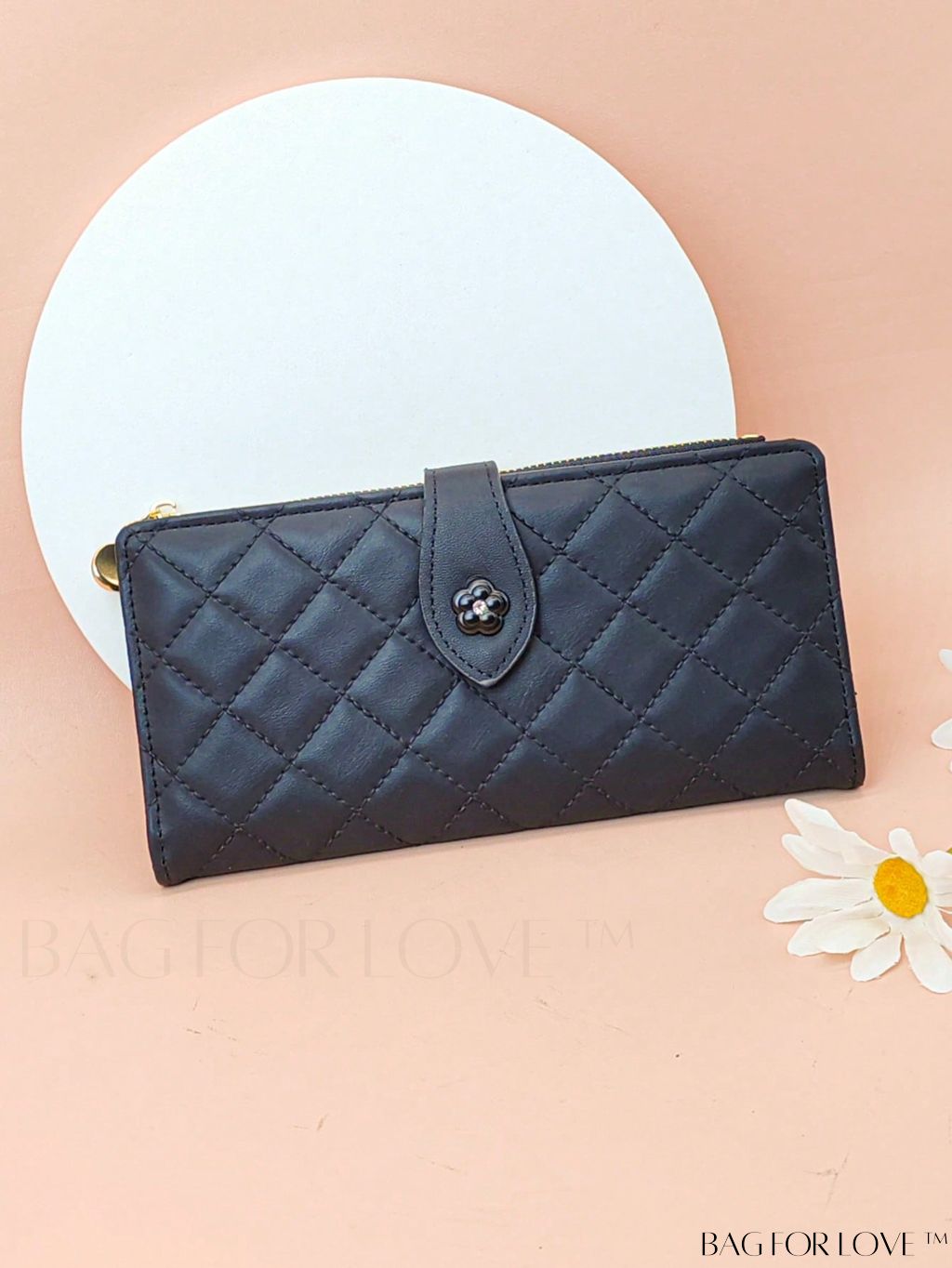 BagForLove - Stylish Pink Quilted Long Wallet with Zipper for Everyday Fashion