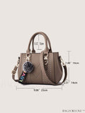 BagForLove - Embroidered Square Bag with Pom Pom Decor, Trendy PU Crossbody Satchel for Women, Mothers Day Gift