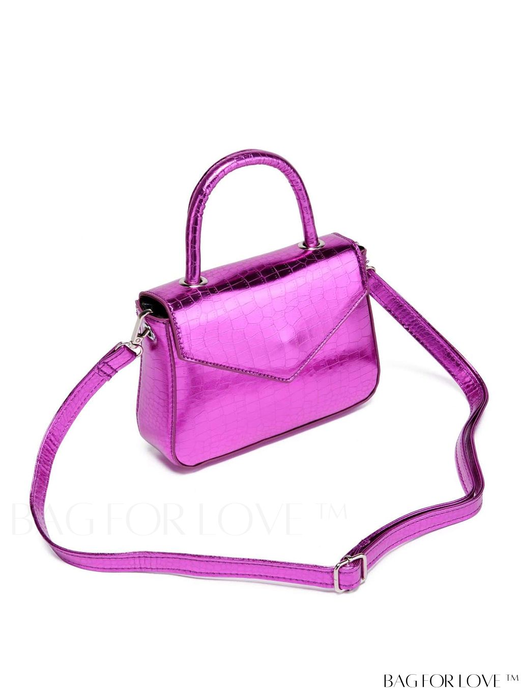 BagForLove - Crocodile Embossed Holographic Flap PU Square Bag with Chic Top Handle