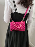 BagForLove - Chic Chevron Quilted Mini Square Bag with Metallic Finish and Chain Detail Flap