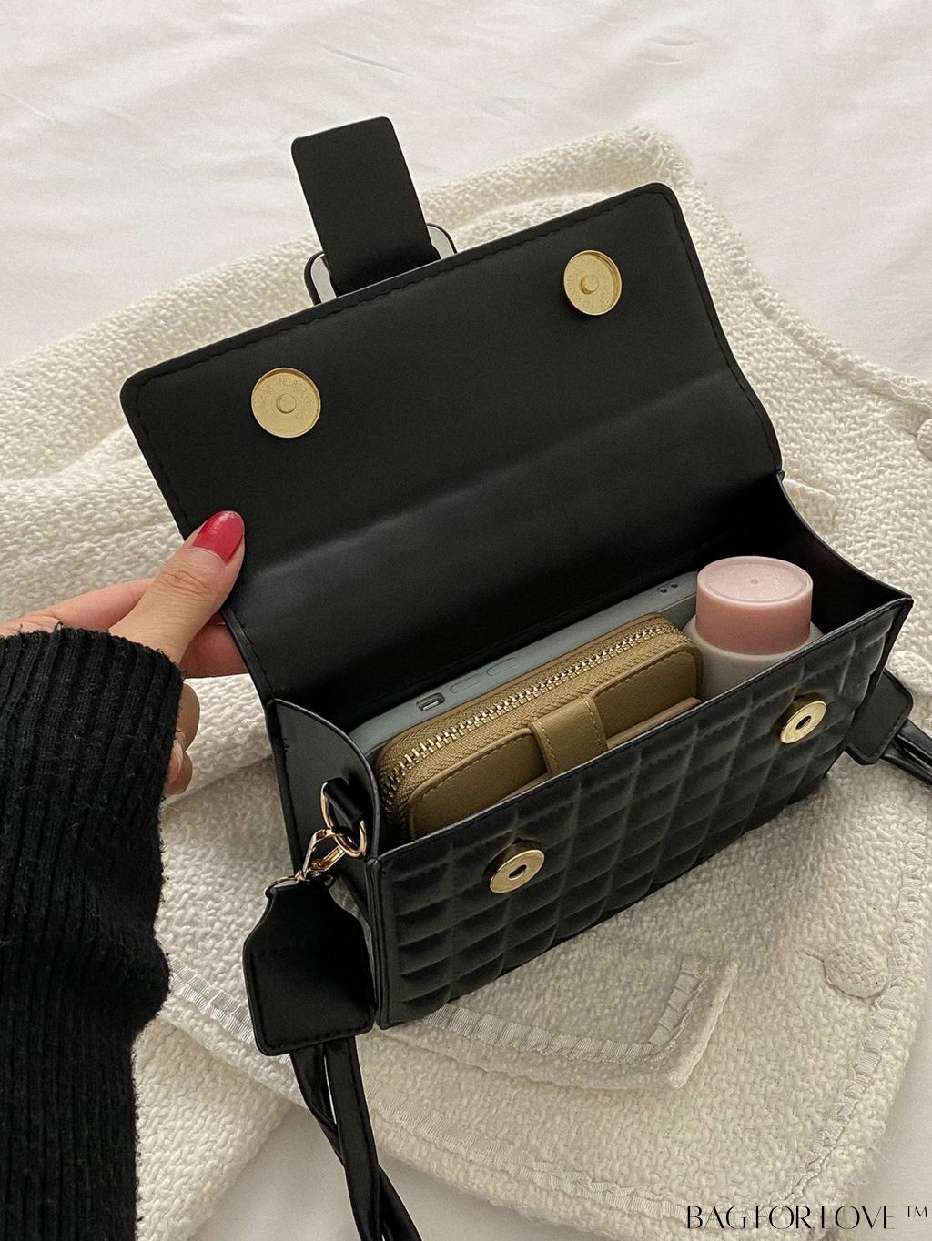 BagForLove - Compact Quilted Square Bag with Elegant Buckle Flap