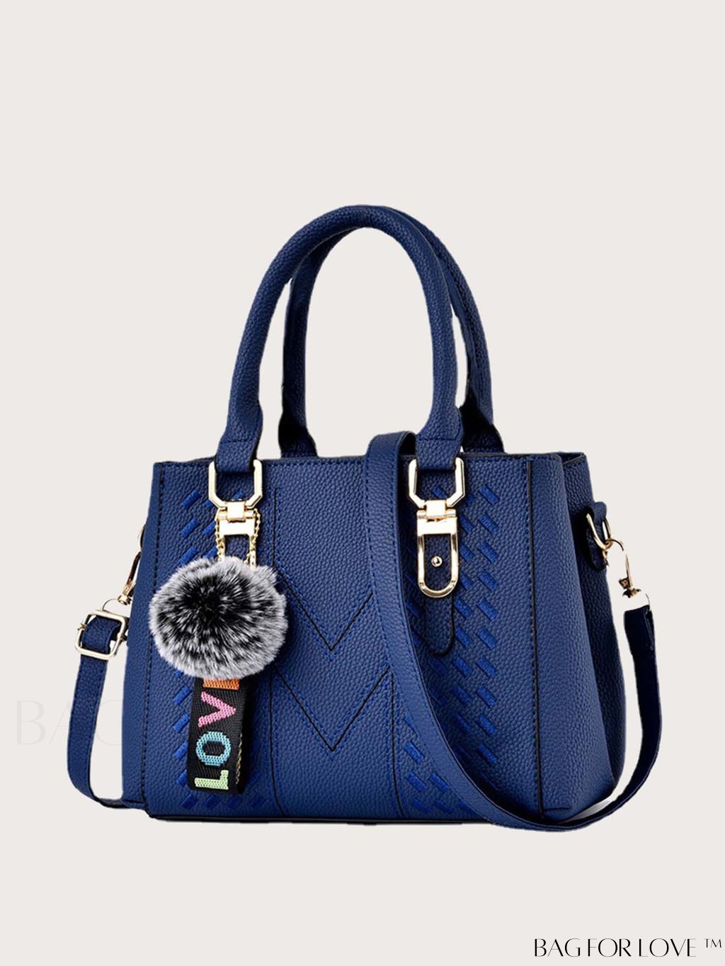 BagForLove - Embroidered Square Bag with Pom Pom Decor, Trendy PU Crossbody Satchel for Women, Mothers Day Gift