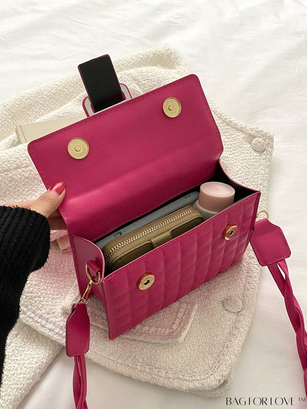 BagForLove - Compact Quilted Square Bag with Elegant Buckle Flap