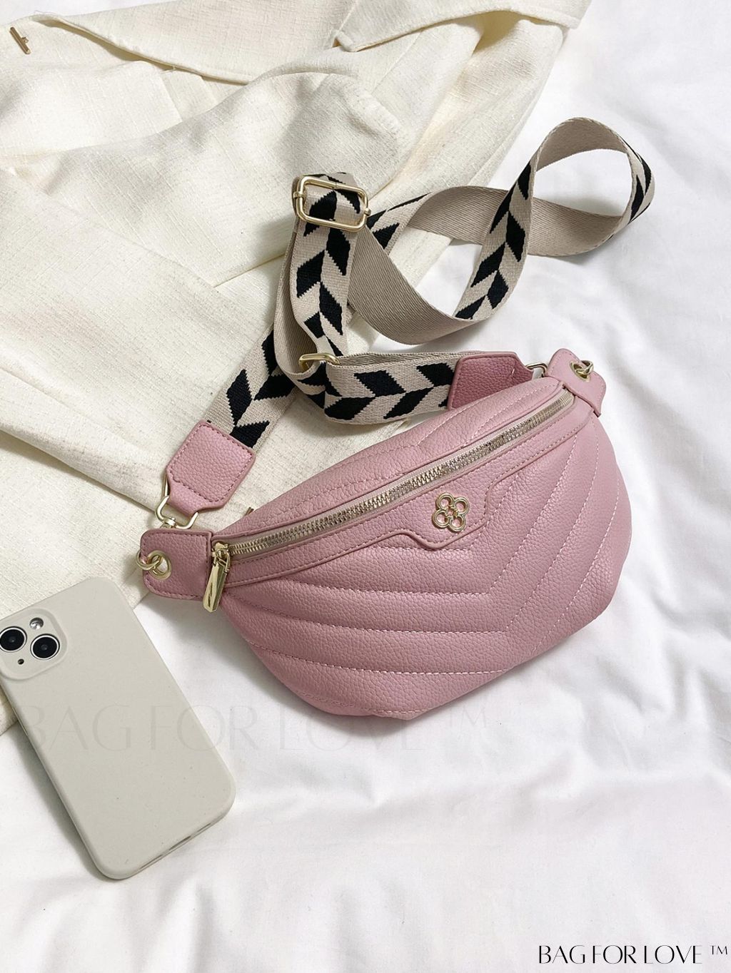 BagForLove - Stylish Chevron Fanny Pack with Metal Zipper Detail and PU Material