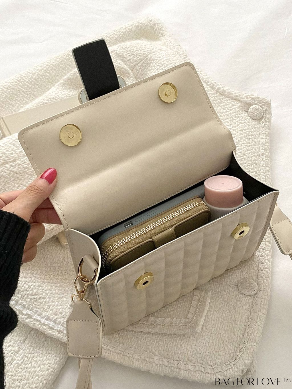 BagForLove - Compact Quilted Square Bag with Elegant Buckle Flap