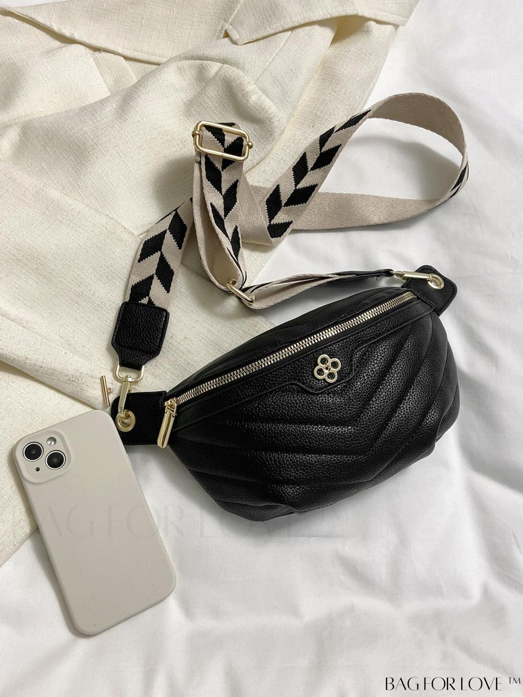 BagForLove - Stylish Chevron Fanny Pack with Metal Zipper Detail and PU Material