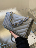 BagForLove - Chic Chevron Quilted Mini Square Bag with Metallic Finish and Chain Detail Flap