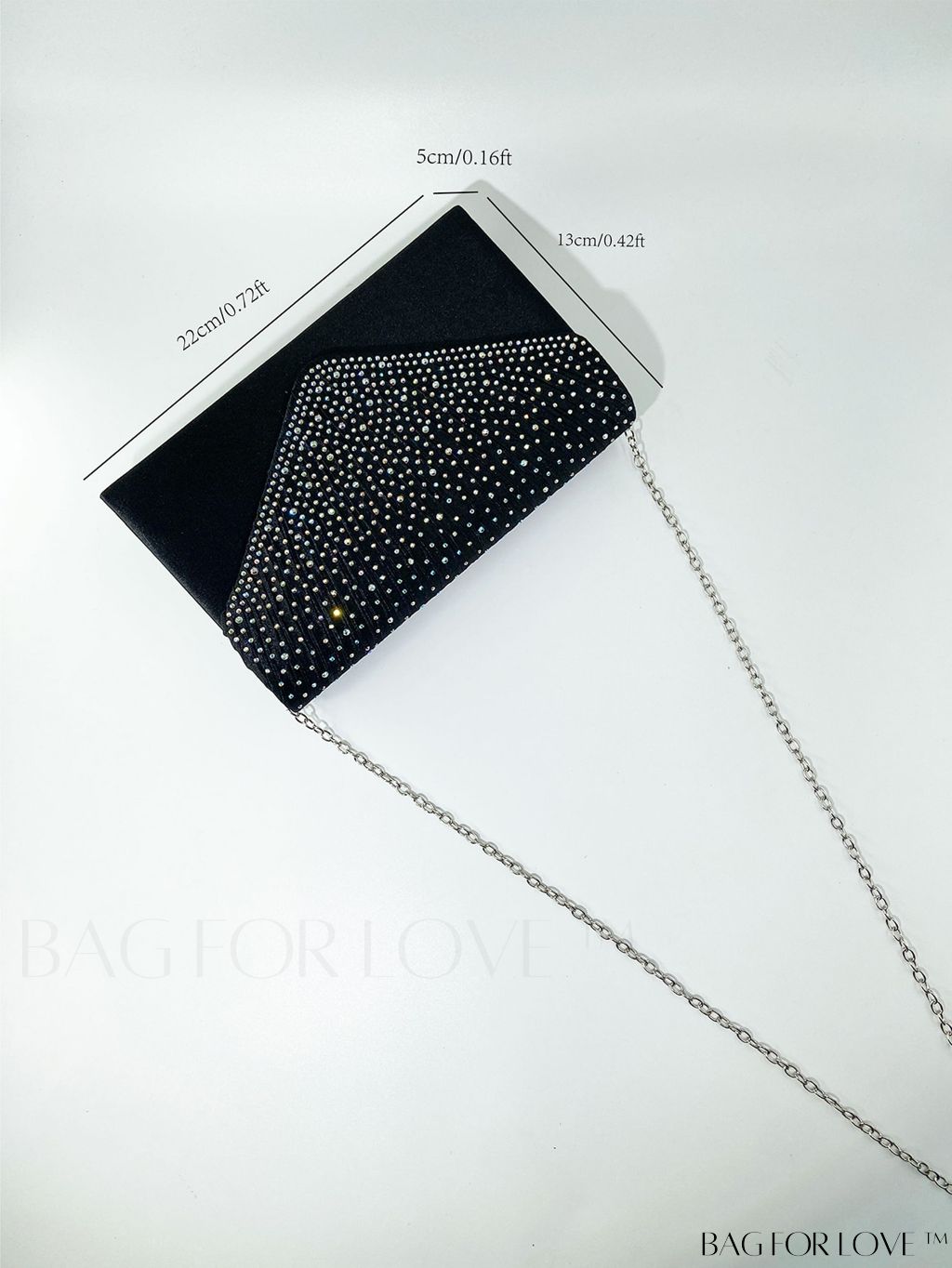 BagForLove - Compact Pleated Envelope Bag with Sparkling Rhinestone Embellishment