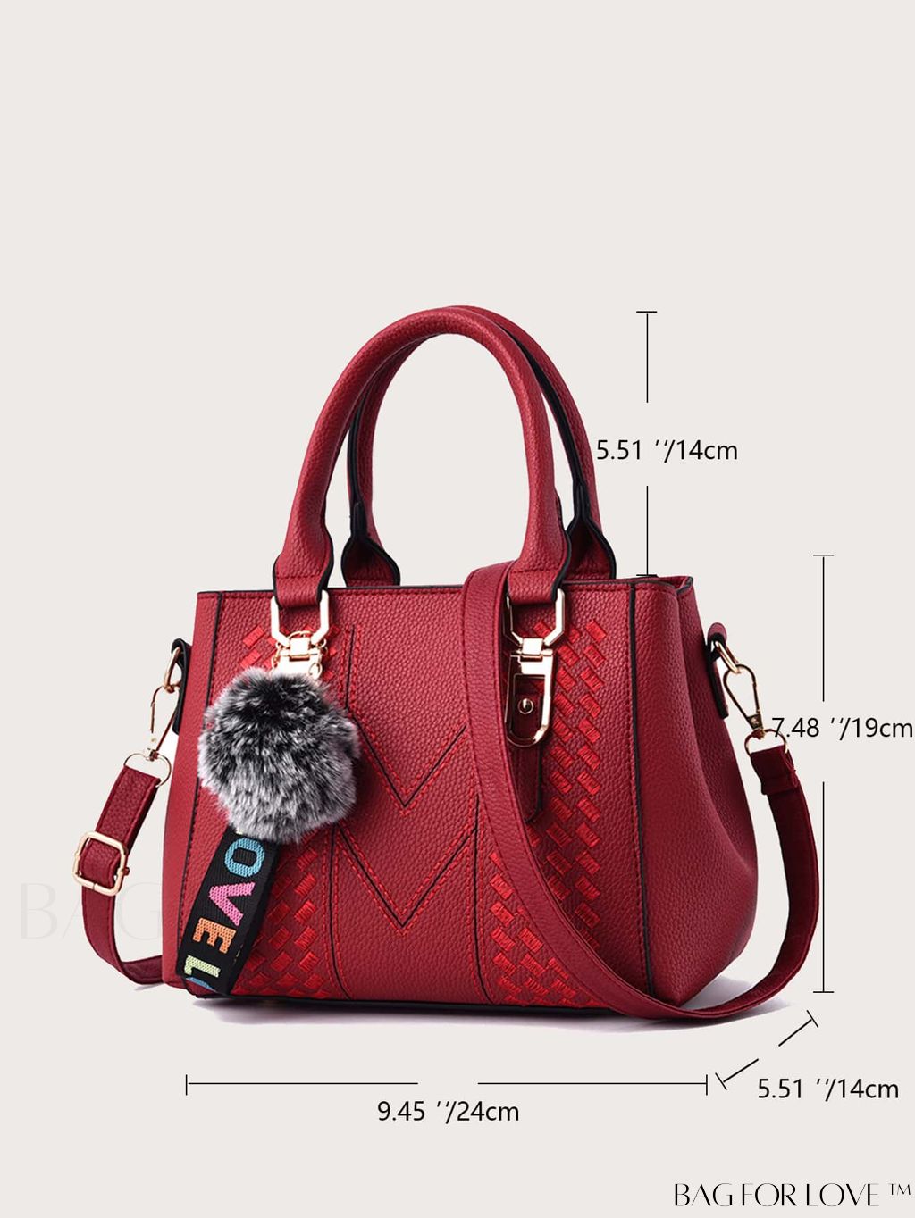 BagForLove - Embroidered Square Bag with Pom Pom Decor, Trendy PU Crossbody Satchel for Women, Mothers Day Gift