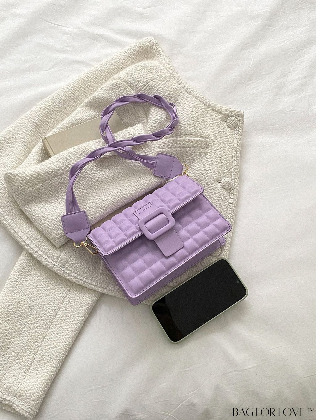 BagForLove - Compact Quilted Square Bag with Elegant Buckle Flap