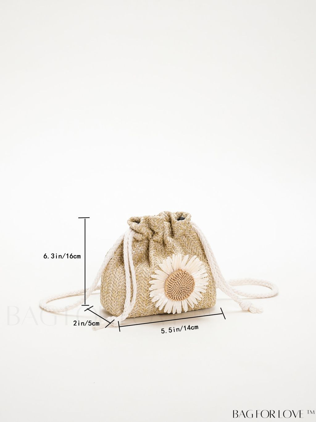 BagForLove - Womens Beach Bucket Straw Bag with Floral Applique, Drawstring Crossbody Purse (5.1 X 5.9 X 1.9)