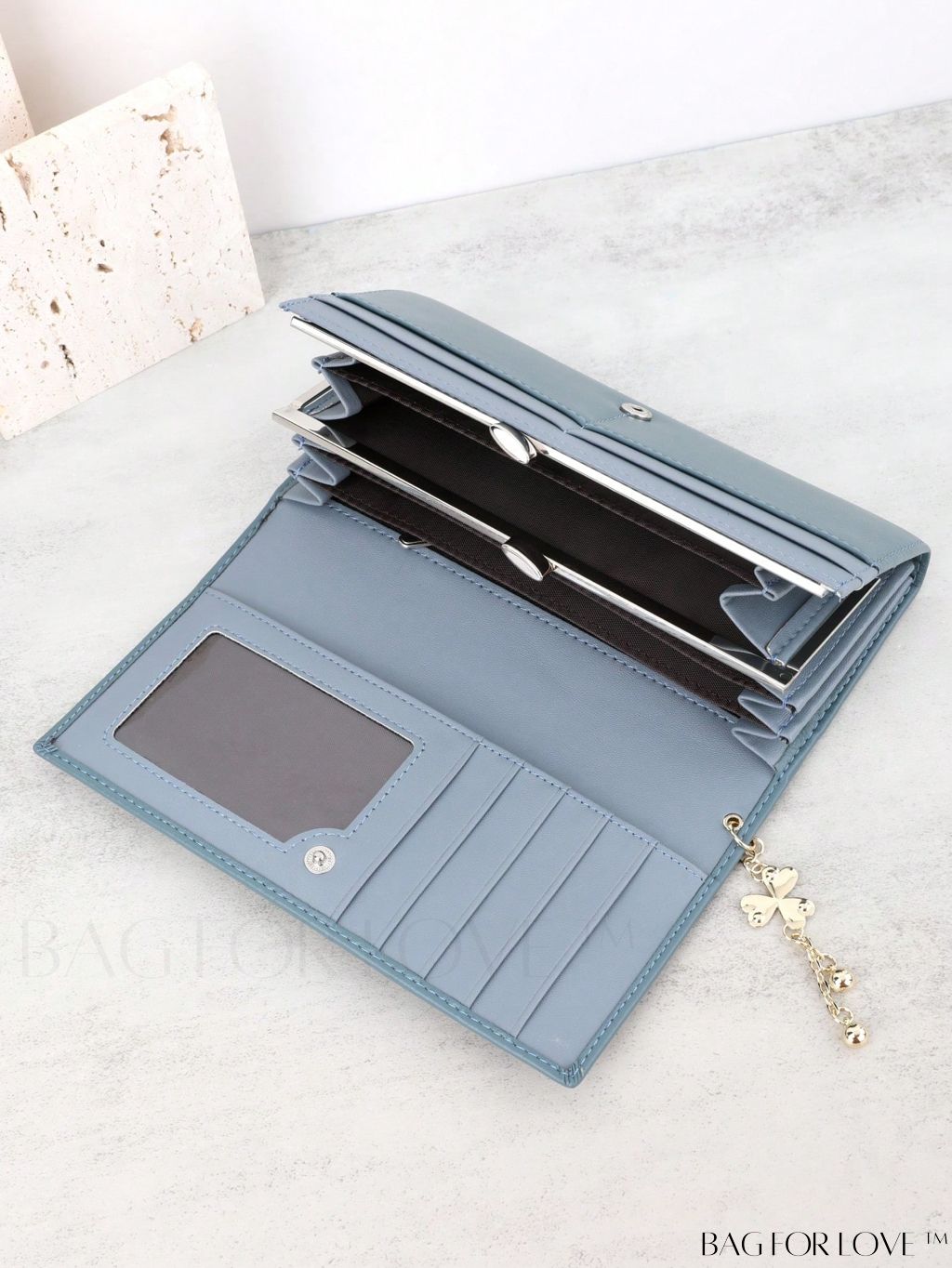 BagForLove - Stylish Long Wallet with Clover Decor and Letter Graphics
