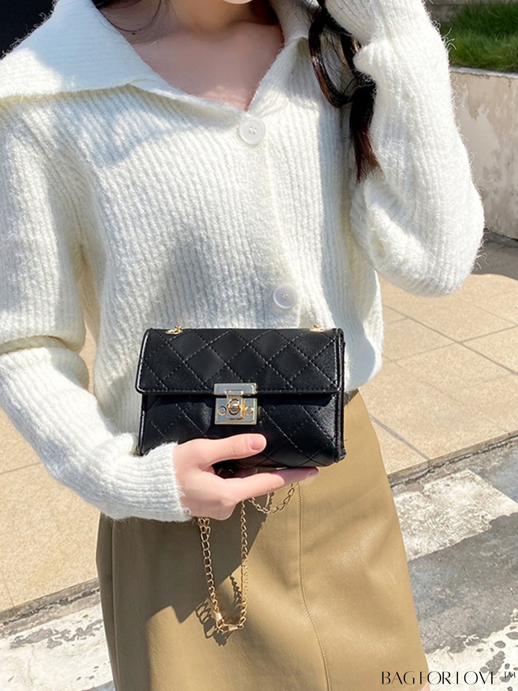 BagForLove - Mini Quilted Flap Chain Bag, Rhombus Embossed Shoulder Bag: Womens Artificial Leather Crossbody Purse