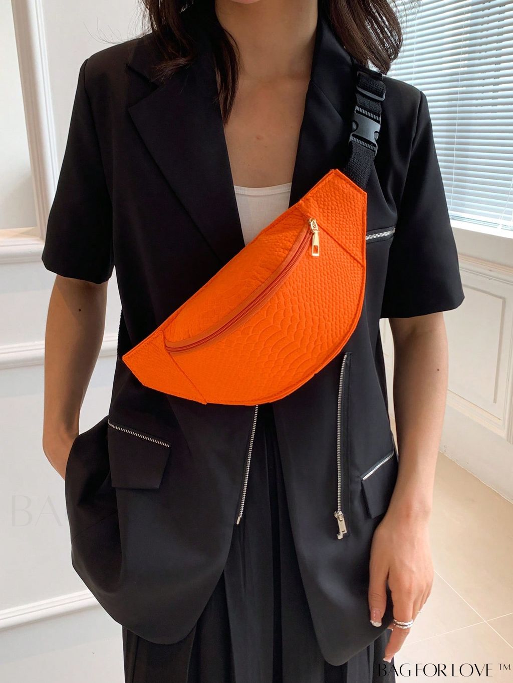 BagForLove - Black Crocodile-Embossed Minimalist Fanny Pack