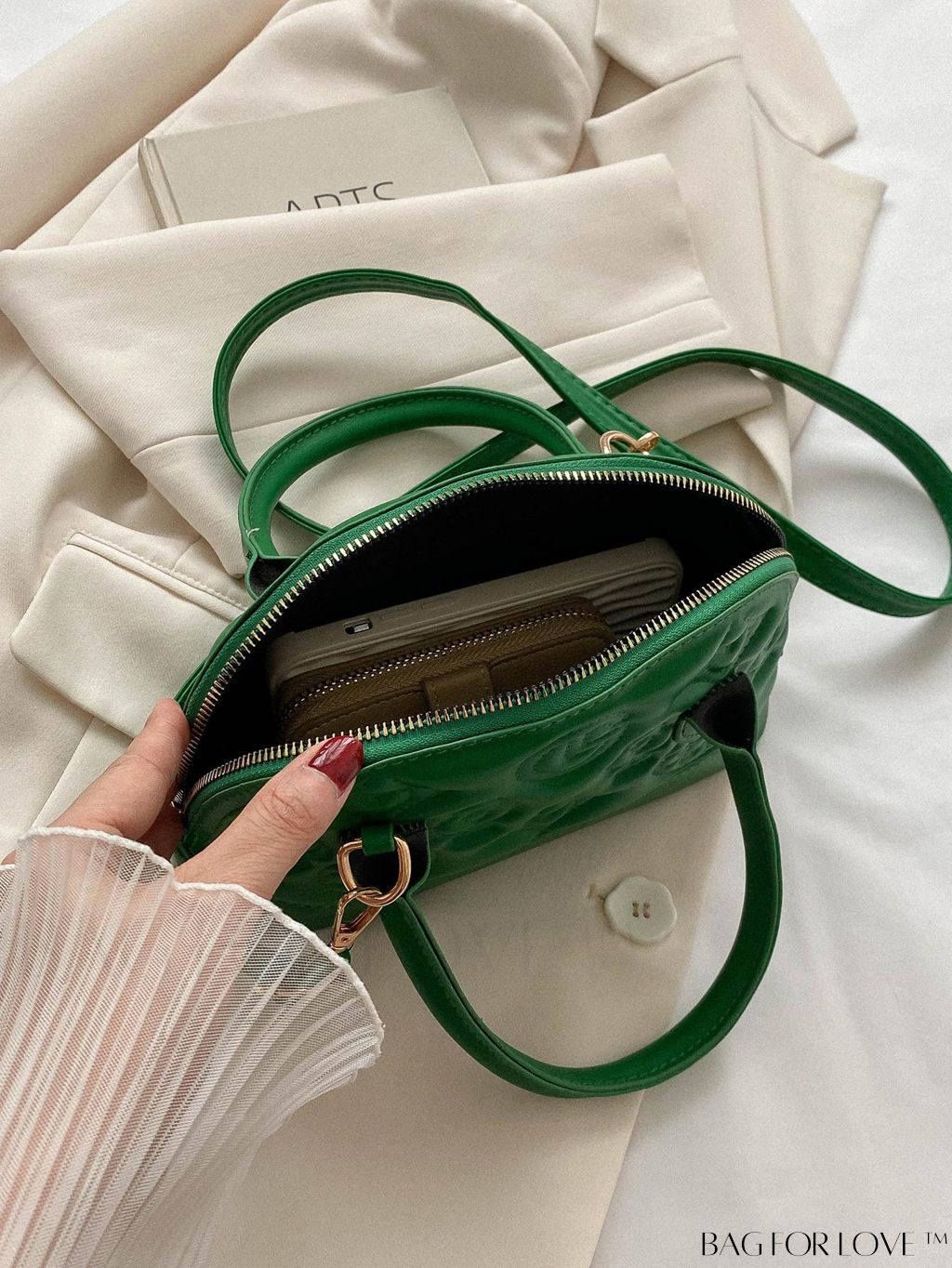 BagForLove - Stylish Geometric Clamshell Bag with Dual Handles and Adjustable Crossbody/Handheld Strap