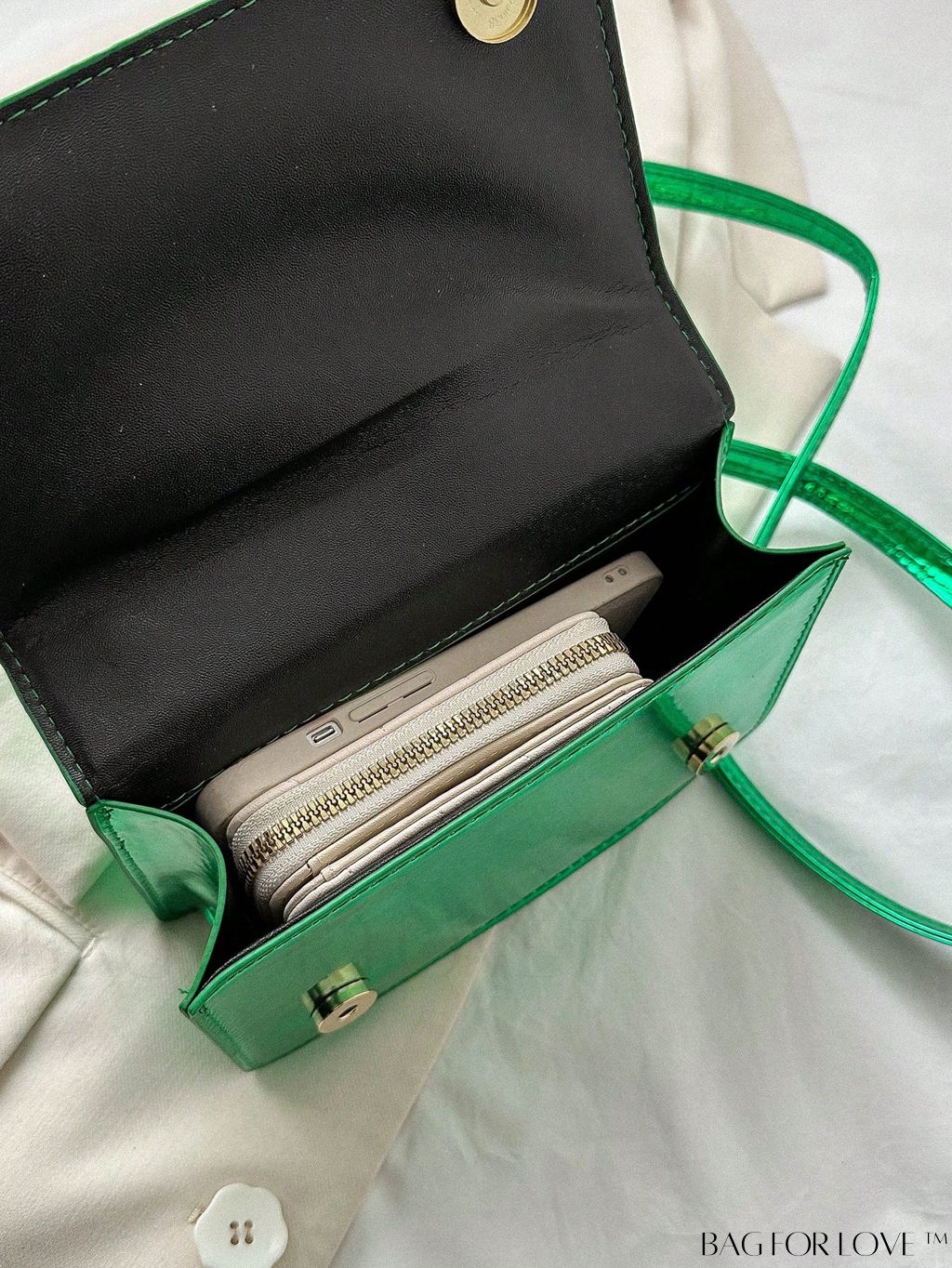 BagForLove - Chic Chevron Quilted Mini Square Bag with Metallic Finish and Chain Detail Flap