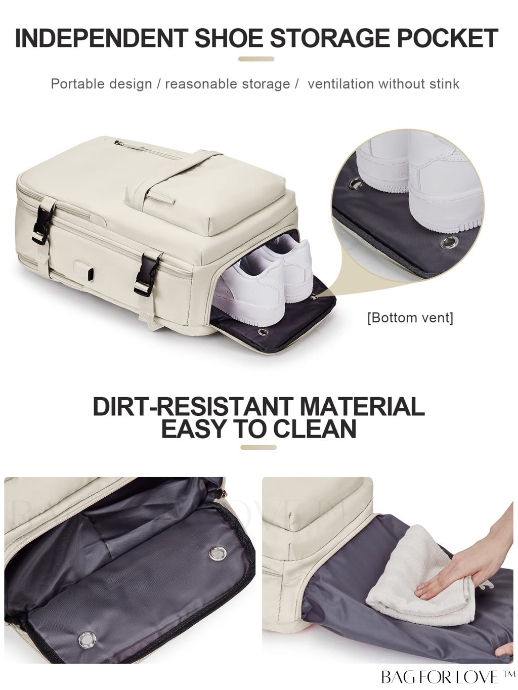 BagForLove - Premium Classic Medium Backpack with Zipper and Wet-Dry Separation