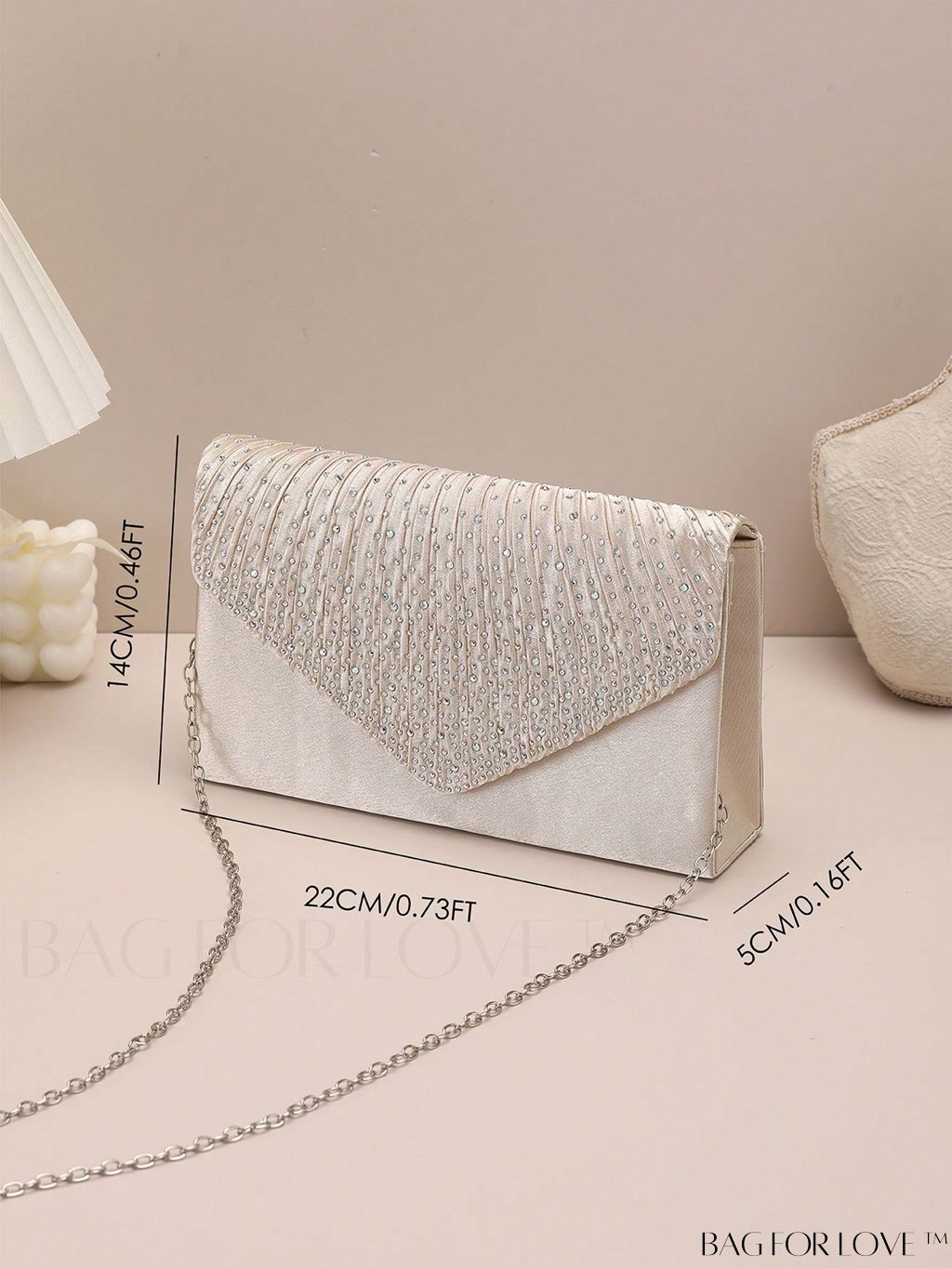 BagForLove - Compact Pleated Envelope Bag with Sparkling Rhinestone Embellishment