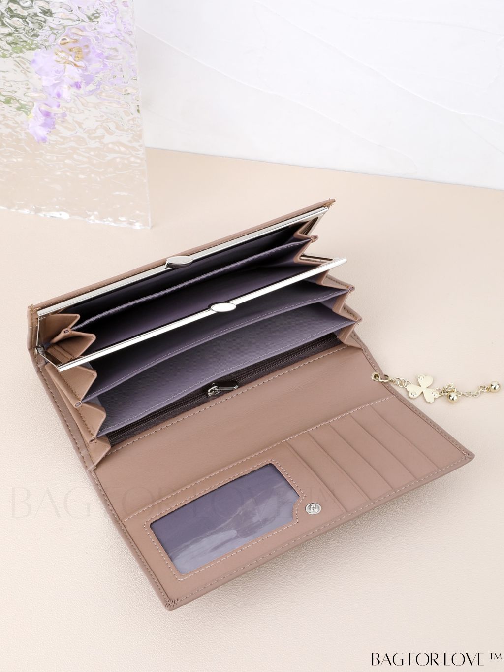 BagForLove - Stylish Long Wallet with Clover Decor and Letter Graphics
