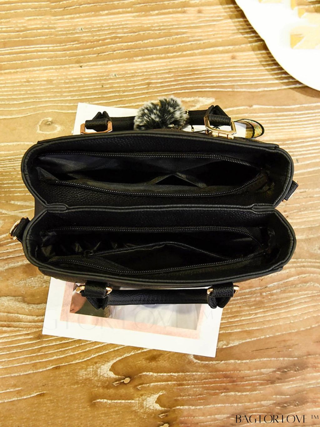 BagForLove - Embroidered Square Bag with Pom Pom Decor, Trendy PU Crossbody Satchel for Women, Mothers Day Gift