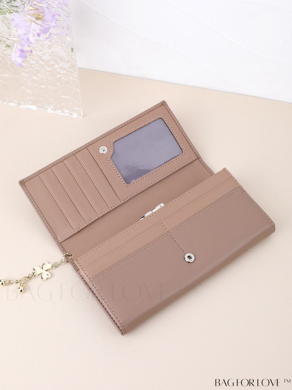BagForLove - Stylish Long Wallet with Clover Decor and Letter Graphics
