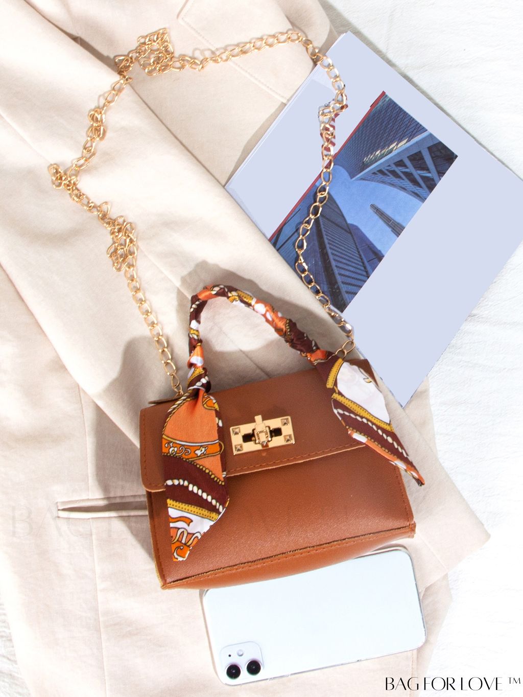 BagForLove - Neon Red Twilly Scarf Design Square Bag - Mini, Stylish, and Versatile!