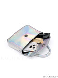 BagForLove - Crocodile Embossed Holographic Flap PU Square Bag with Chic Top Handle