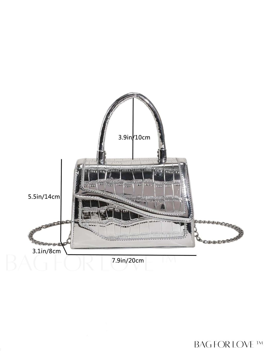 BagForLove - Funky Metallic Crocodile Embossed Mini Square Bag with Irregular Flap - PU Material