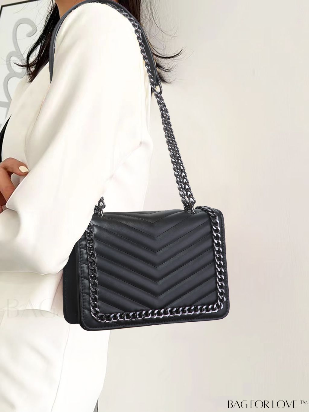 BagForLove - Chic Chevron Flap Square Bag with Chain Strap