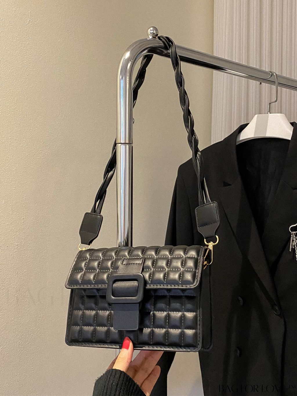 BagForLove - Compact Quilted Square Bag with Elegant Buckle Flap