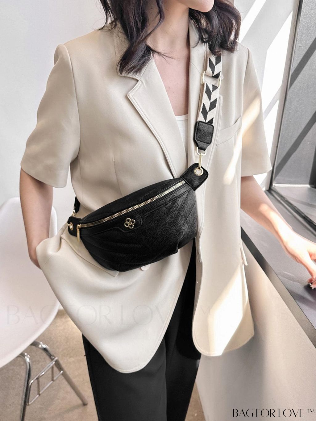 BagForLove - Stylish Chevron Fanny Pack with Metal Zipper Detail and PU Material