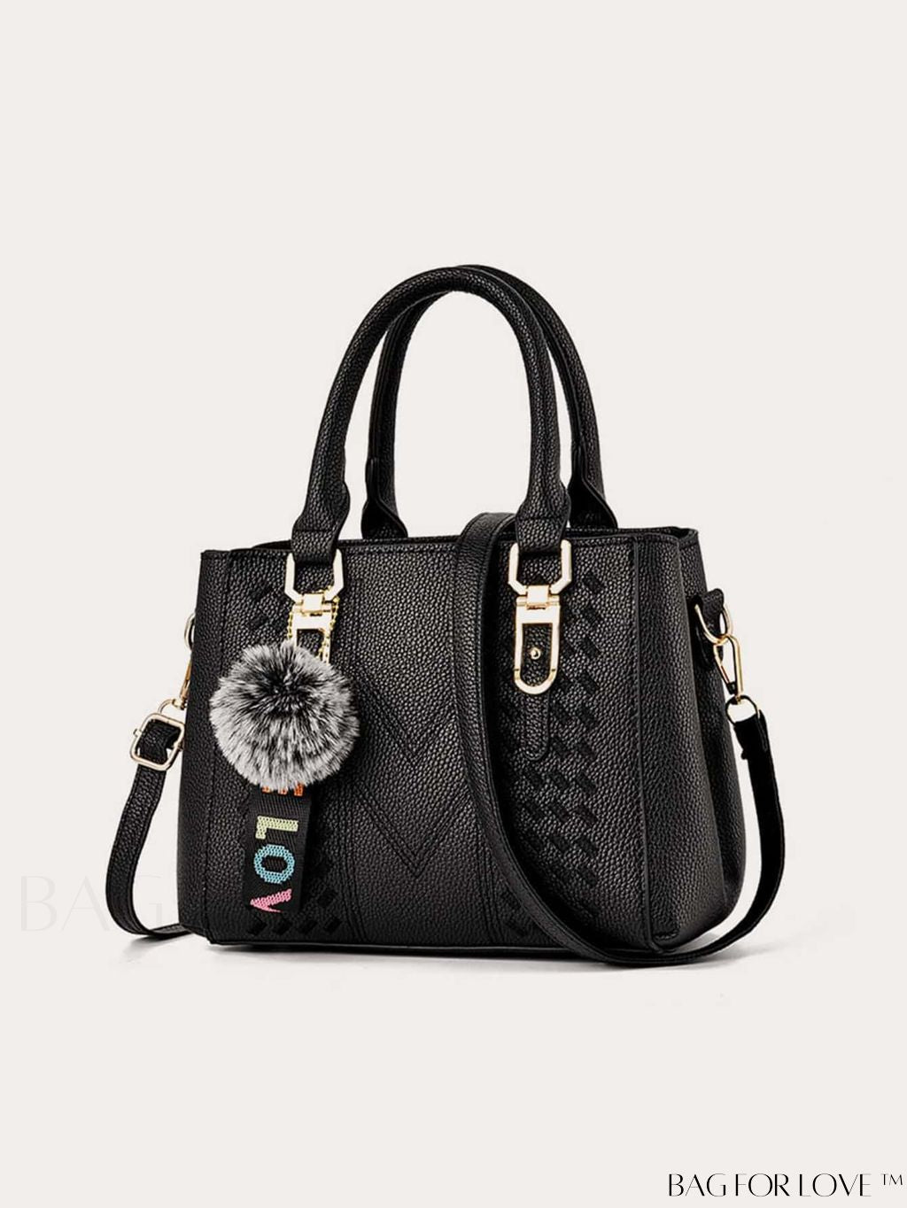 BagForLove - Embroidered Square Bag with Pom Pom Decor, Trendy PU Crossbody Satchel for Women, Mothers Day Gift
