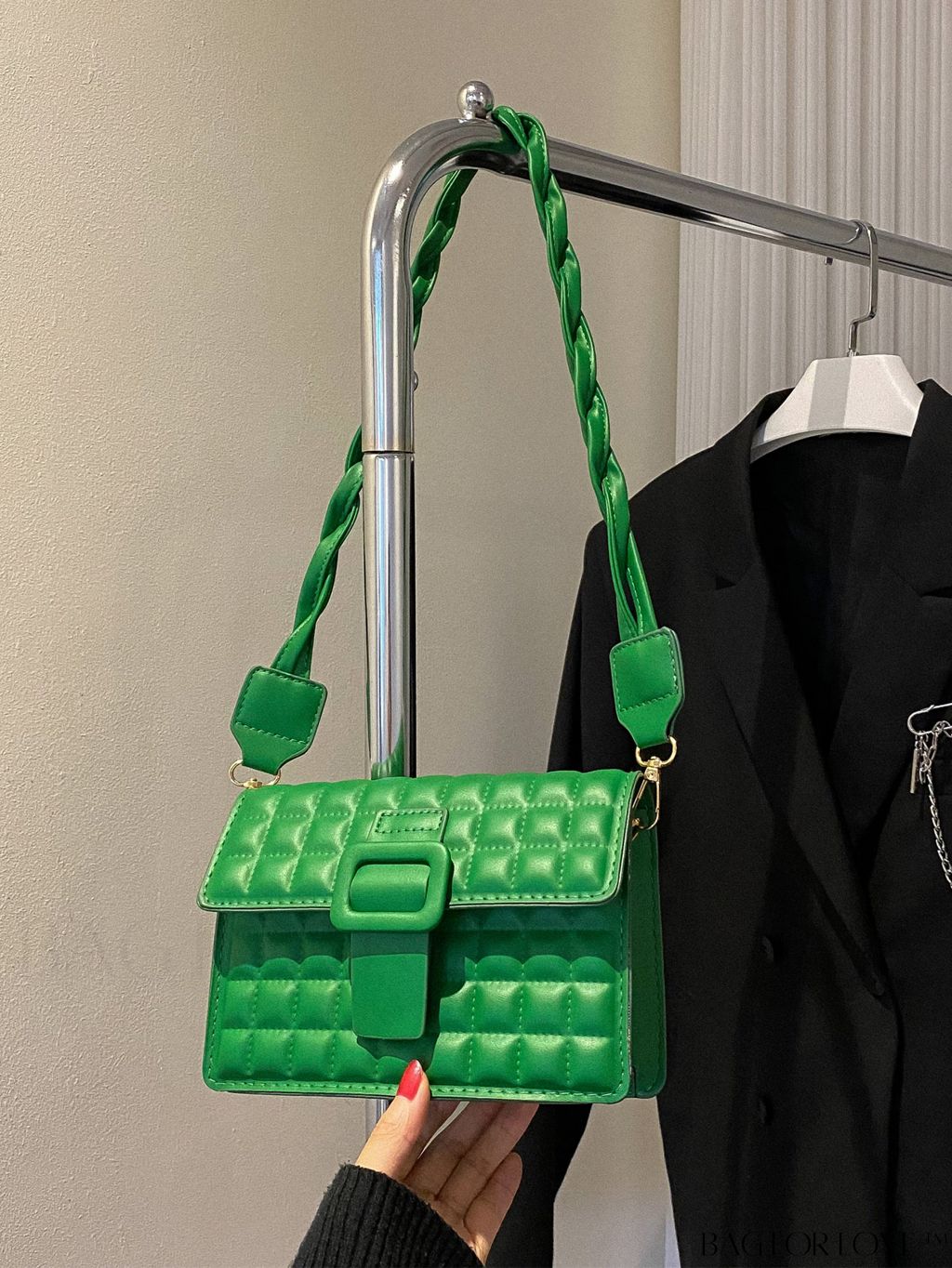 BagForLove - Compact Quilted Square Bag with Elegant Buckle Flap